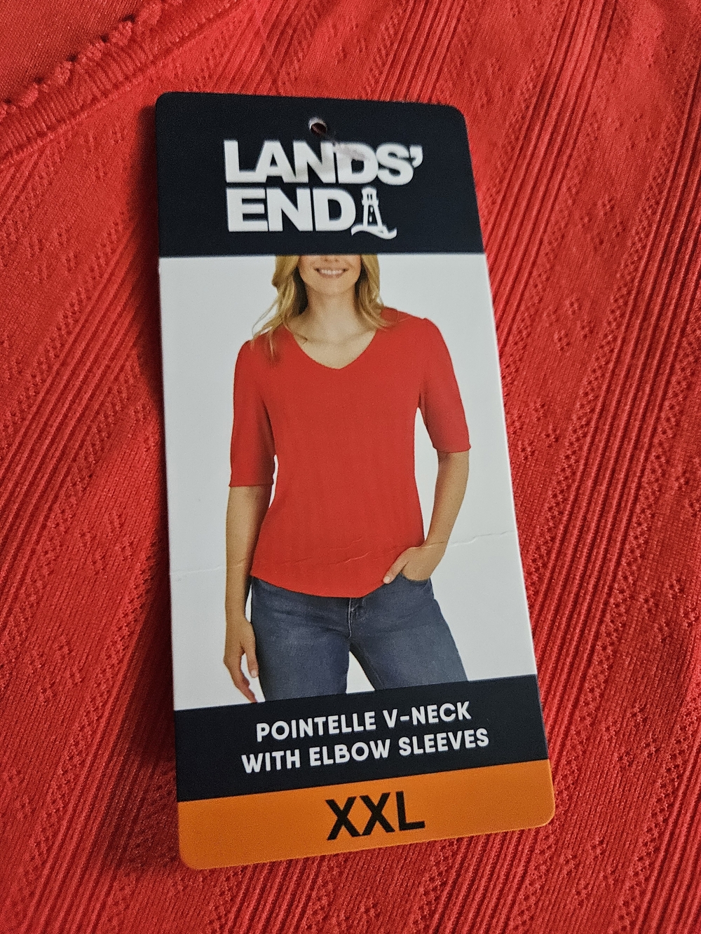 Lands' End Pointelle V-Neck Elbow Sleeve Top - Red